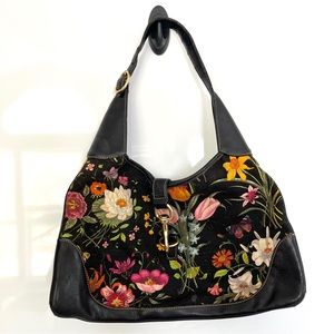Authentic Gucci Jackie Black Flora bag purse satchel vintage